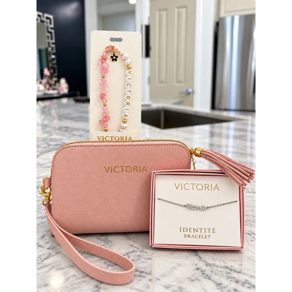 NEW! Personalized Victoria Wristlet, Rose Quartz Phone & Wrist Bracelet Set